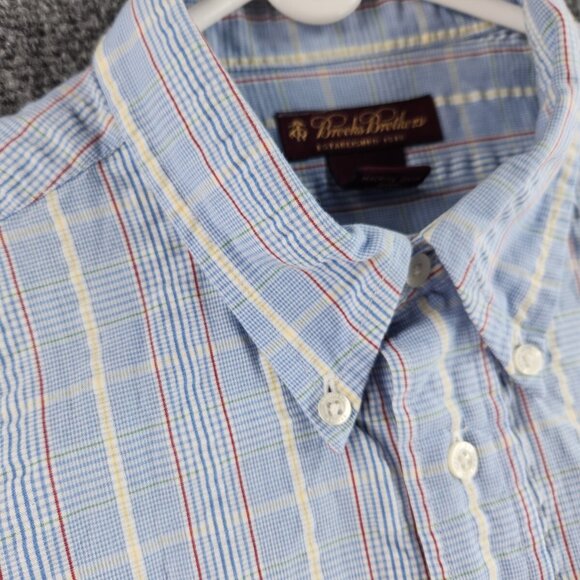 Brooks Brothers Seersucker Textured Short Sleeve XL Cotton Blue Plaid Woven - Picture 9 of 16